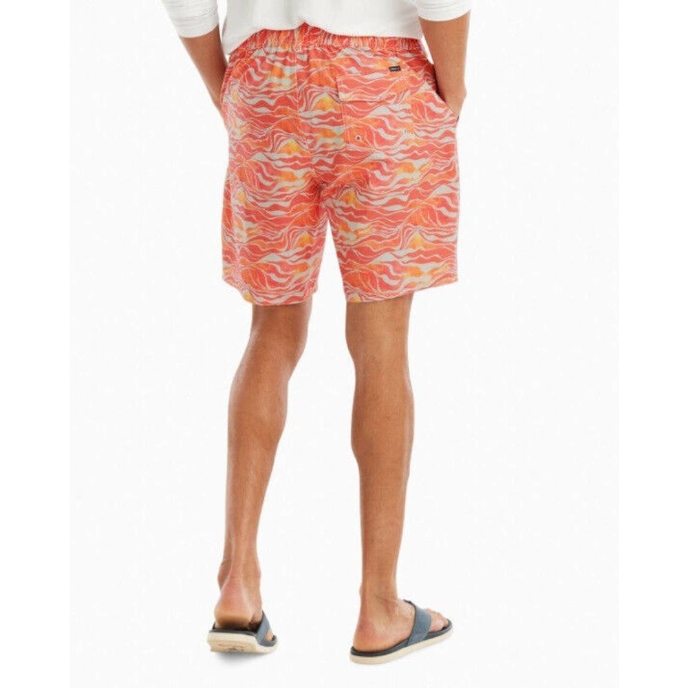 ✨2/$20 Johnnie-O Walpole Wave Print Half Elastic Swim Trunks Coral Reef Mens XXL - Picture 12 of 12